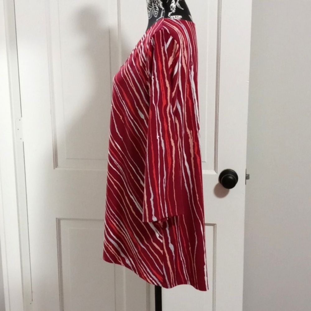 💋Bob Mackie💋 - Red/White Stripe Stretch Knit Tunic Top - Picture 6 of 11